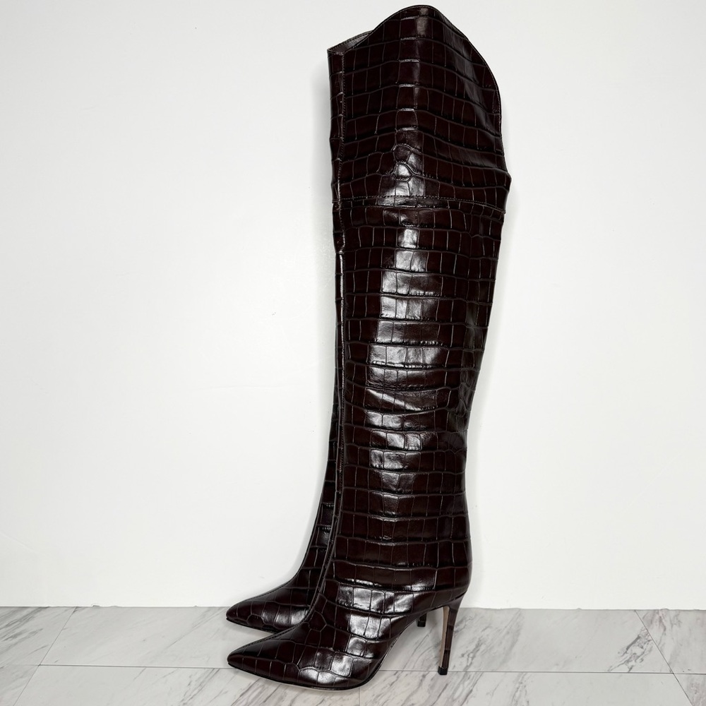 Schutz Maryana Brown Crocodile Over The Knee Boot 5 1/2 B